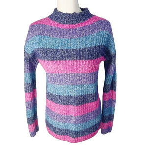 GAP Wool Blend Pink Purple and Blue Striped Sweater Mock Neck Women's Size XS